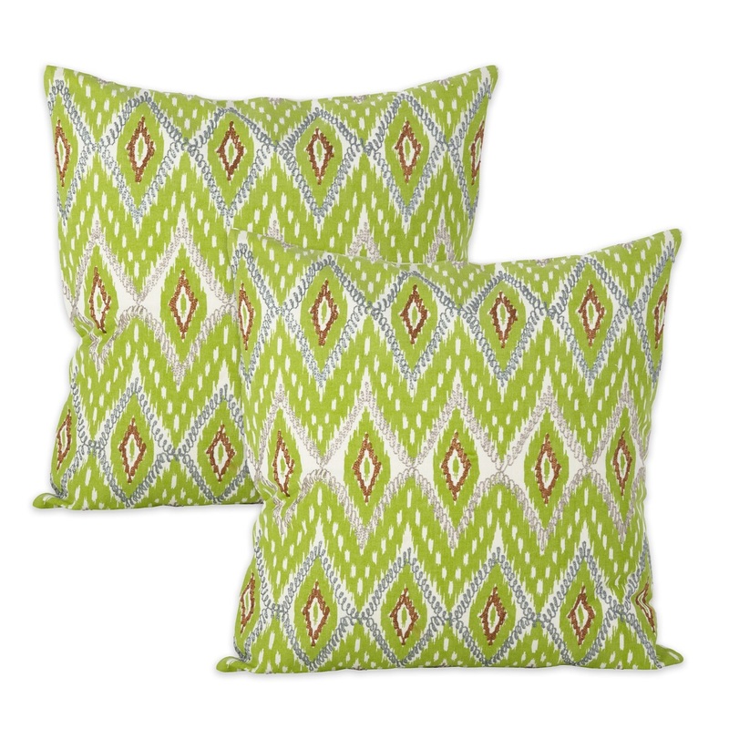 Stitched Ikat Design Cotton Throw Pillow Cover (Set of 2)