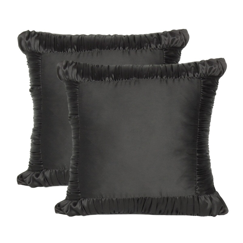 Throw Pillow Cover Black Solid Cushion Cover, Ruffle Satin pillows Set of 2