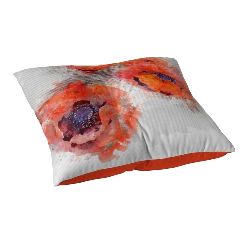 Watercolor Poppies Floor Pillow