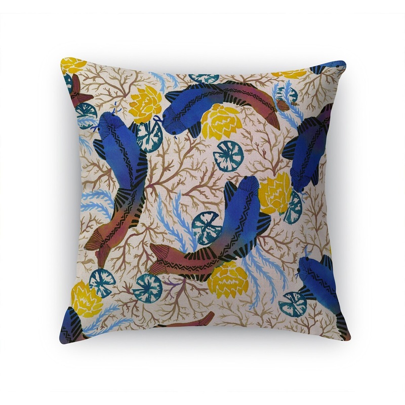 ZEN FISH BLUE & YELLOW Accent Pillow by Becky Bailey