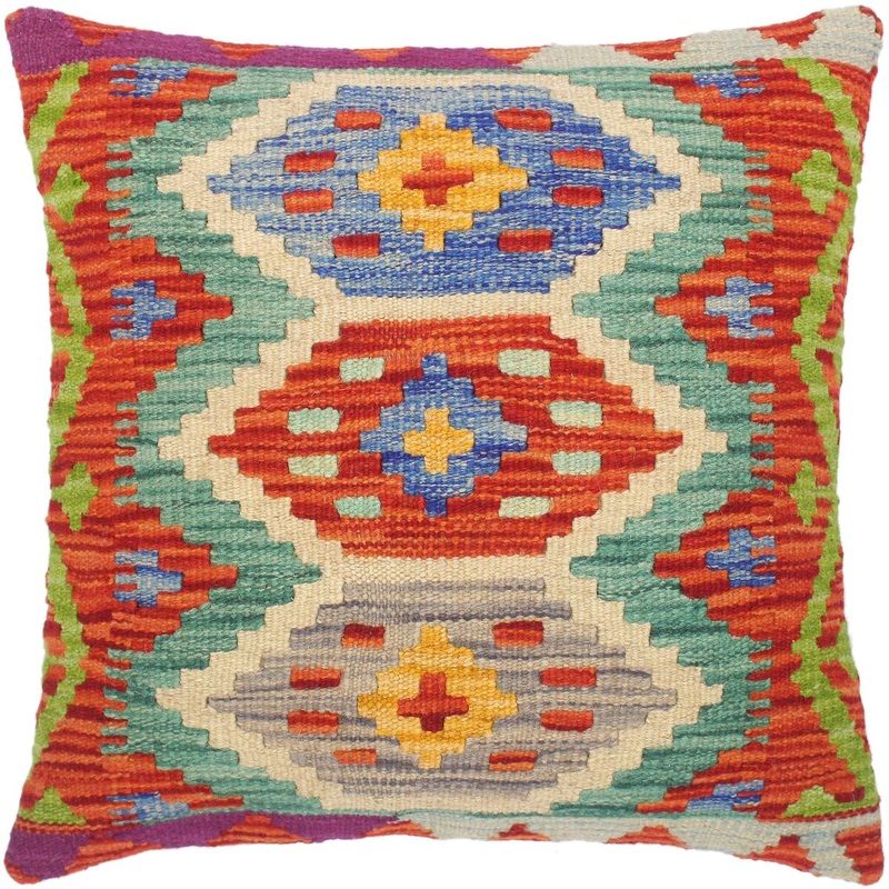 Tribal Alberto Hand-Woven Turkish Kilim Throw Pillow 20 in. x 20 in.