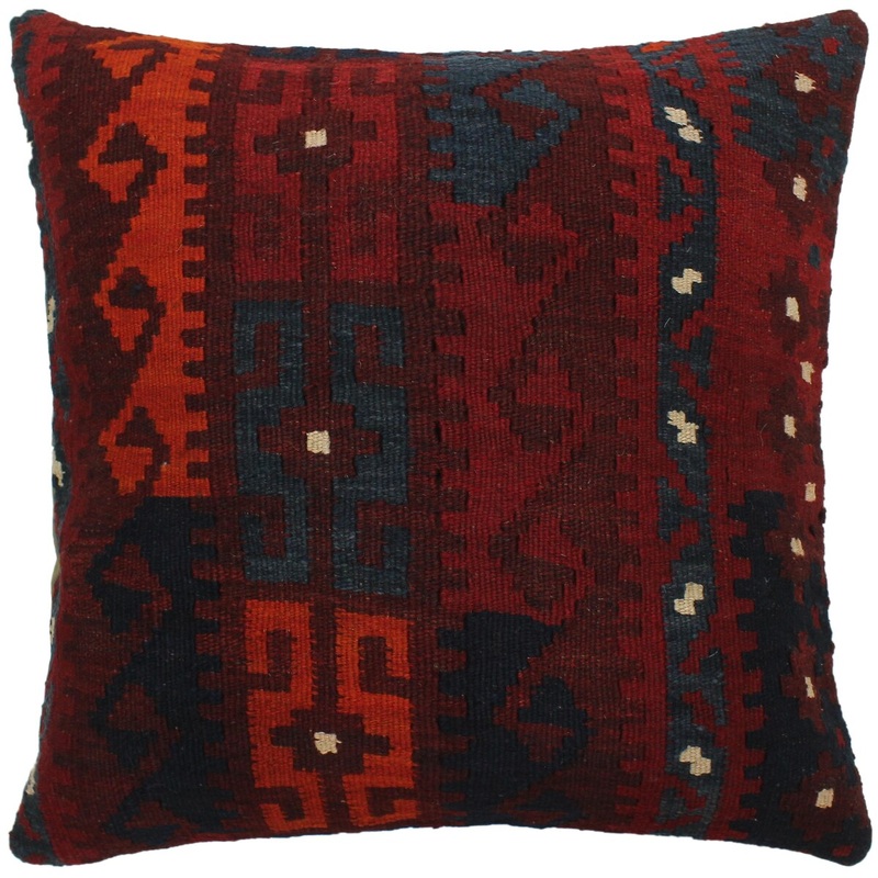 Aurore Burgundy/Red Hand-Woven Kilim Throw Pillow - 1'6 x 1'6