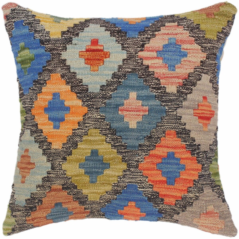 Bauhaus Jona Hand-Woven Turkish Kilim Throw Pillow 18 in. x 18