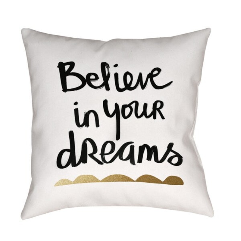 Believe White and Gold Indoor/ Outdoor Pillow