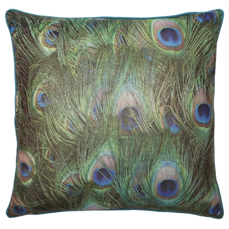 'Peri' Peacock Feather Patterned Down Fill Pillow
