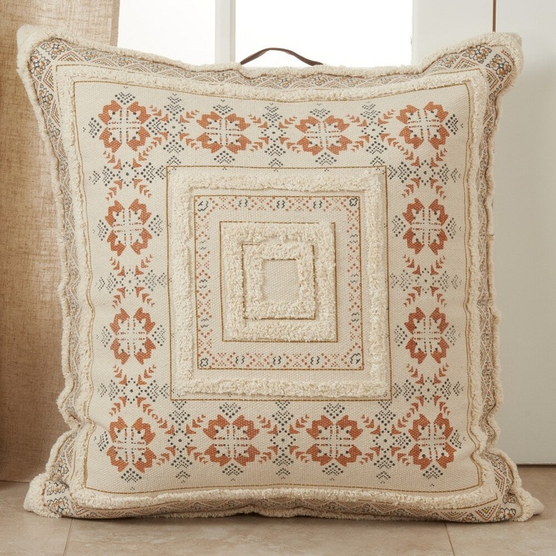 Tufted Floor Pillow With Printed Design