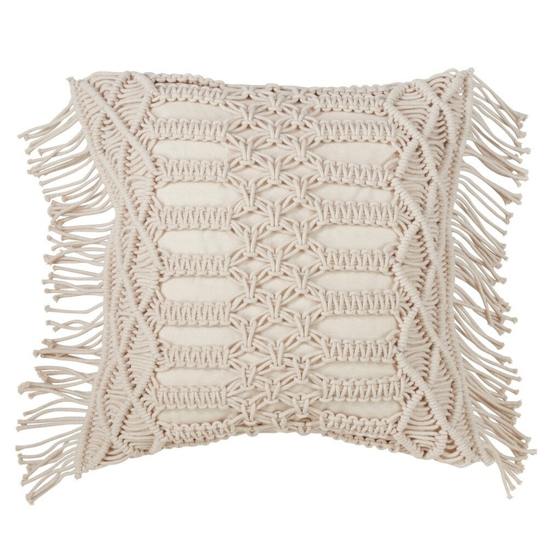 100% Cotton Throw Pillow With Macram Design And Down Filling