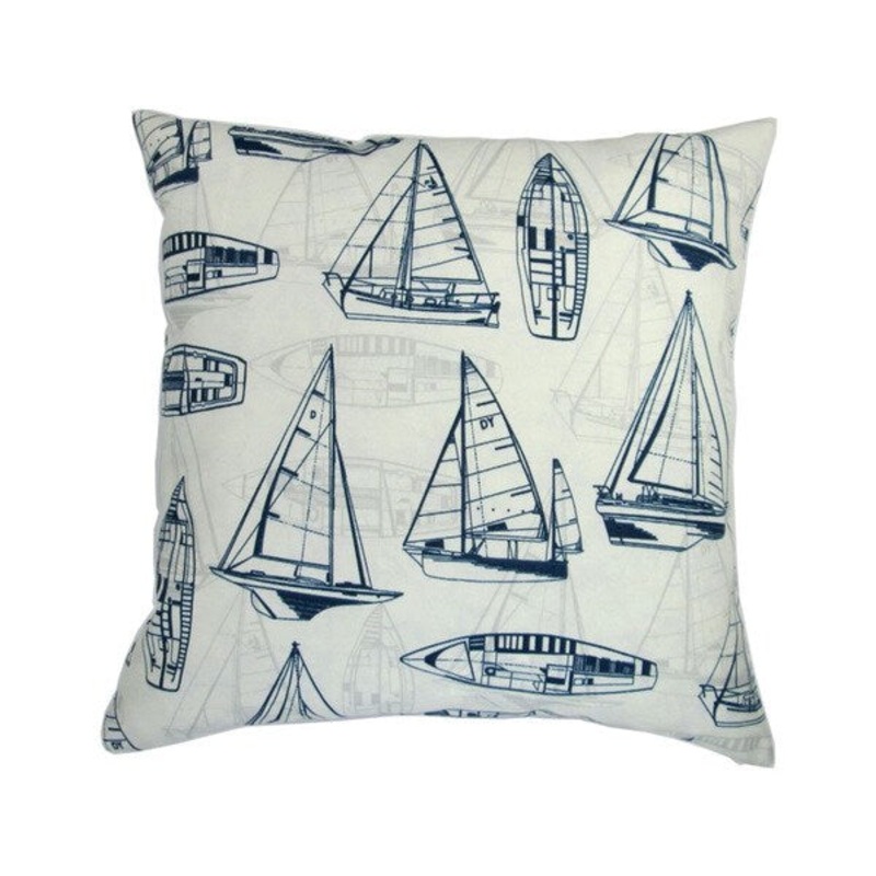 Artisan Pillows 18-inch Indoor/Outdoor Beach House Yacht Club Sailboats in Navy - Throw Pillow (Set of 2)