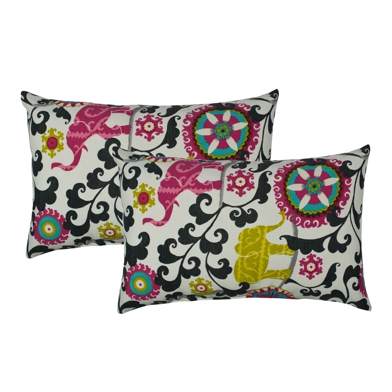 Sherry Kline Elephant Parade Black Outdoor BoudoirThrow Pillow (Set of 2)