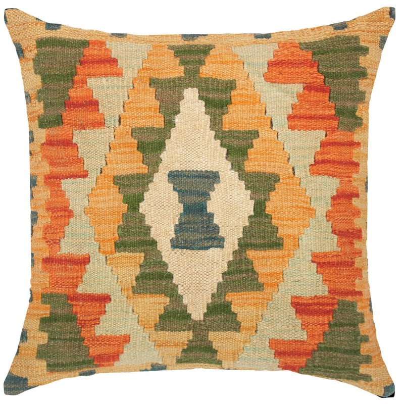 Tribal Cordia Hand-Woven Turkish Kilim Throw Pillow 18 in. x 18 in.