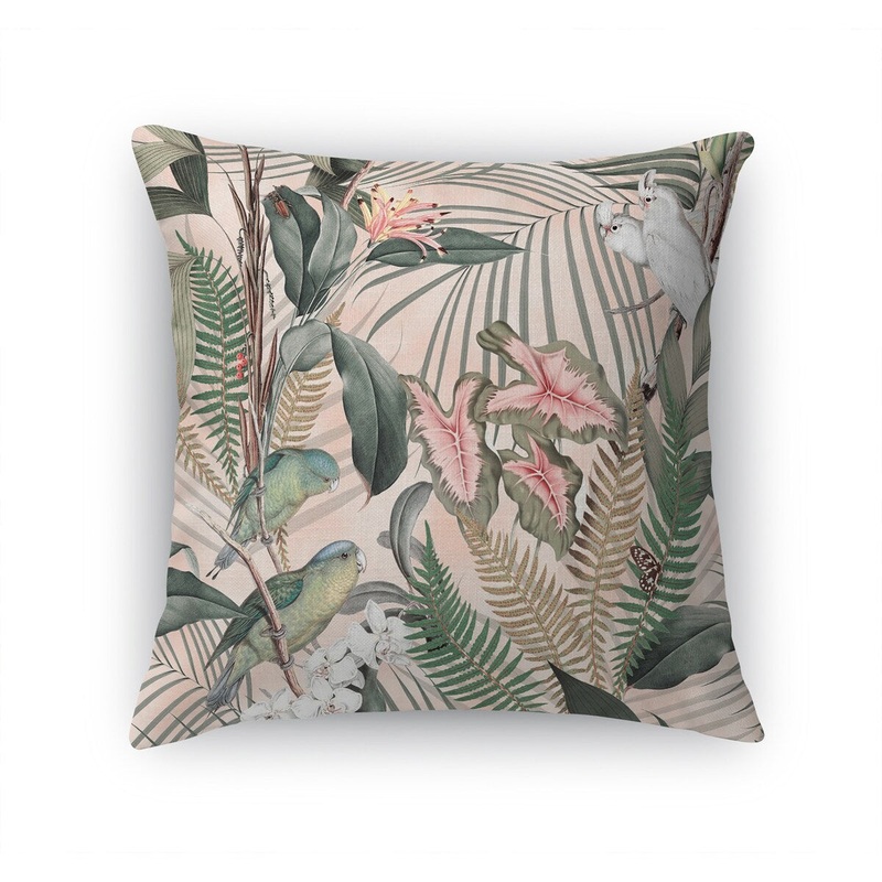 TROPICAL JUNGLE PINK & GREEN Accent Pillow by Marina Gutierrez