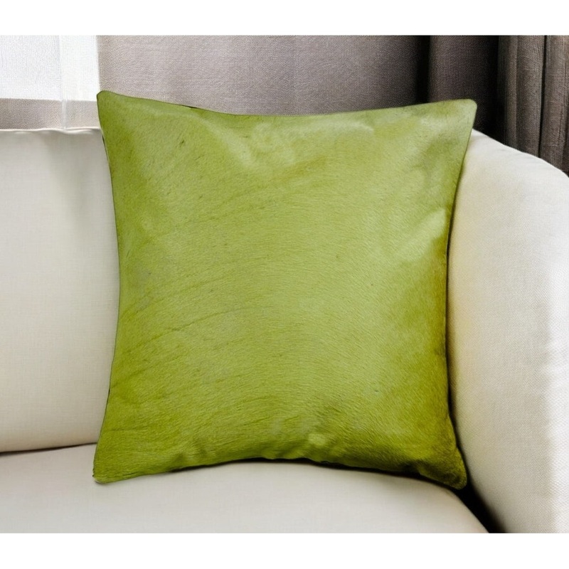 18" Lime Green Cowhide Throw Pillow