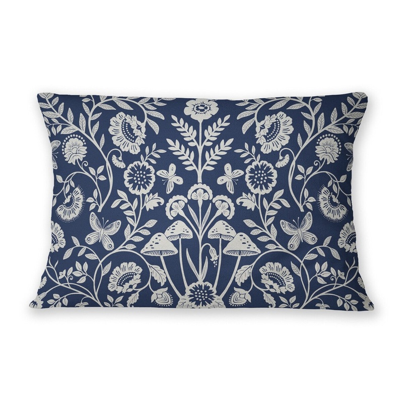 AUTUMN BUTTERFLY GARDEN NAVY Linen Throw Pillow By Jenny Lund