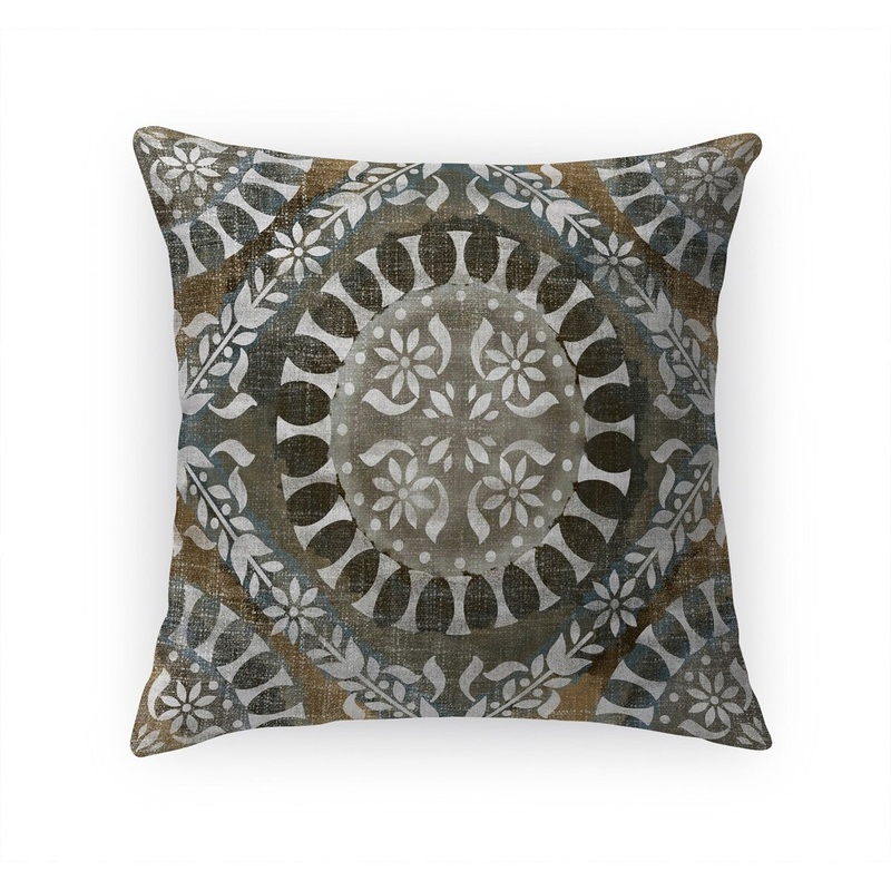 WATERCOLOR MEDALLION CHARCOAL Linen Throw Pillow By Kavka Designs