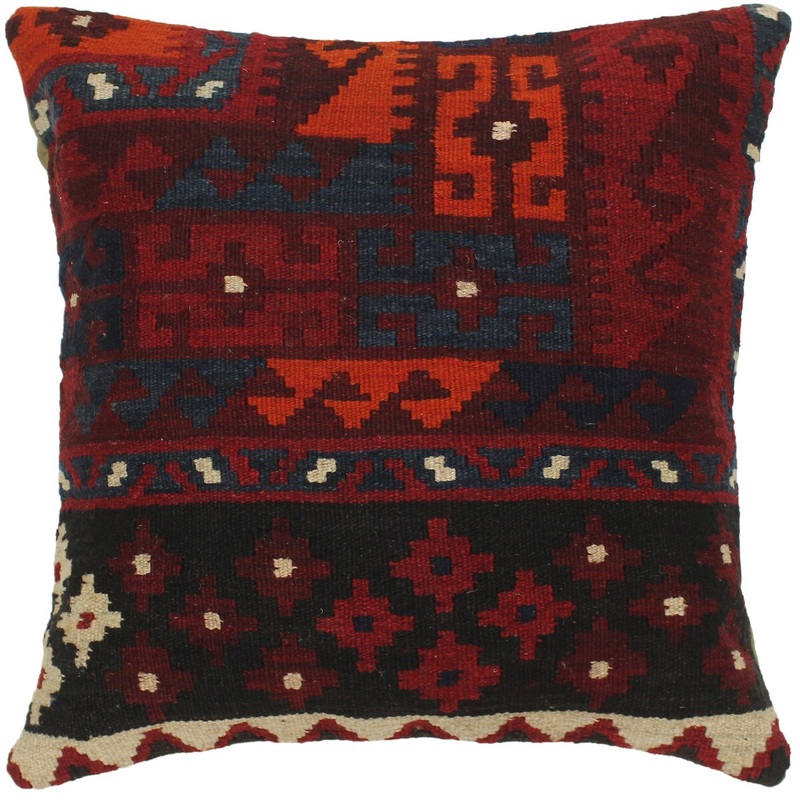 Ashanti Burgundy/Black Hand-Woven Kilim Throw Pillow - 1'6 x 1'6