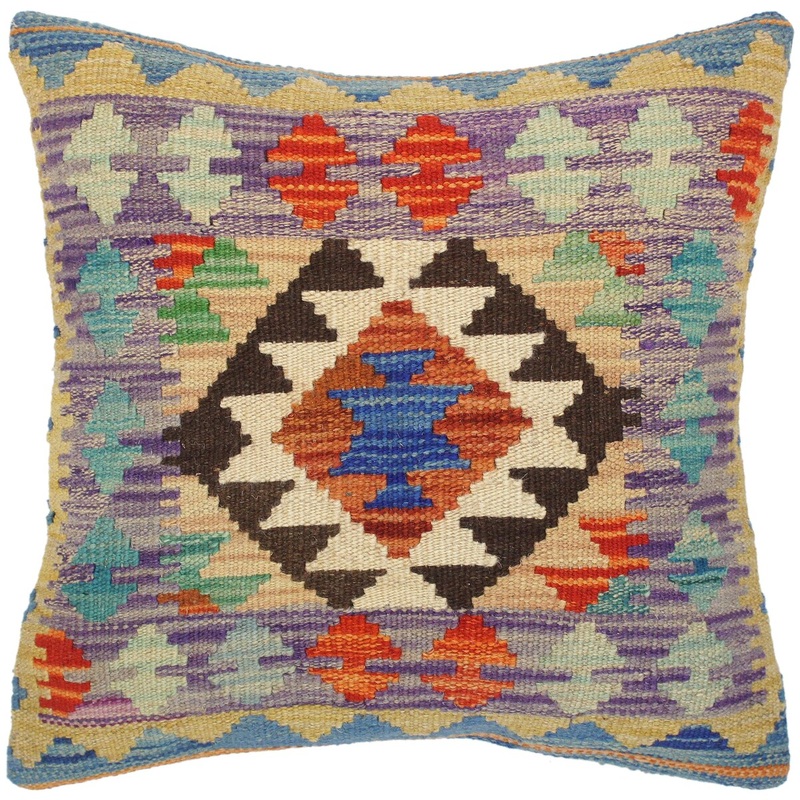Bauhaus Francisc Hand-Woven Turkish Kilim Throw Pillow 18 in. x 18 in.