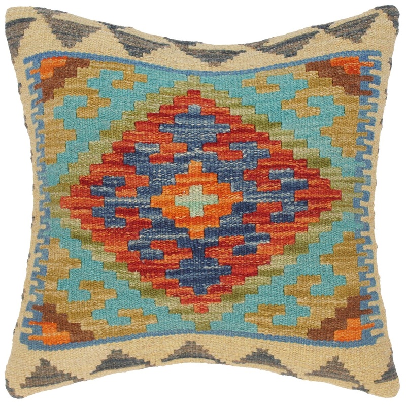 Shabby Chic Felicita Hand-Woven Turkish Kilim Pillow 18 in. x 18 in.