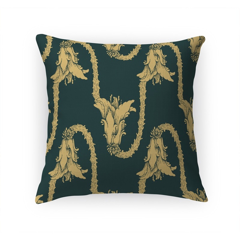 TRUMPET FLORAL EMERALD GREEN Linen Throw Pillow By Becky Bailey