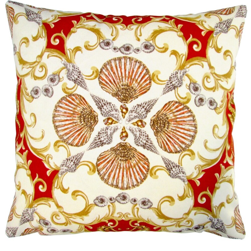 Artisan Pillows Indoor/ Outdoor 18-inch Orange Red Seashell Seahorse Beach House Style Throw Pillow (Set of 2)