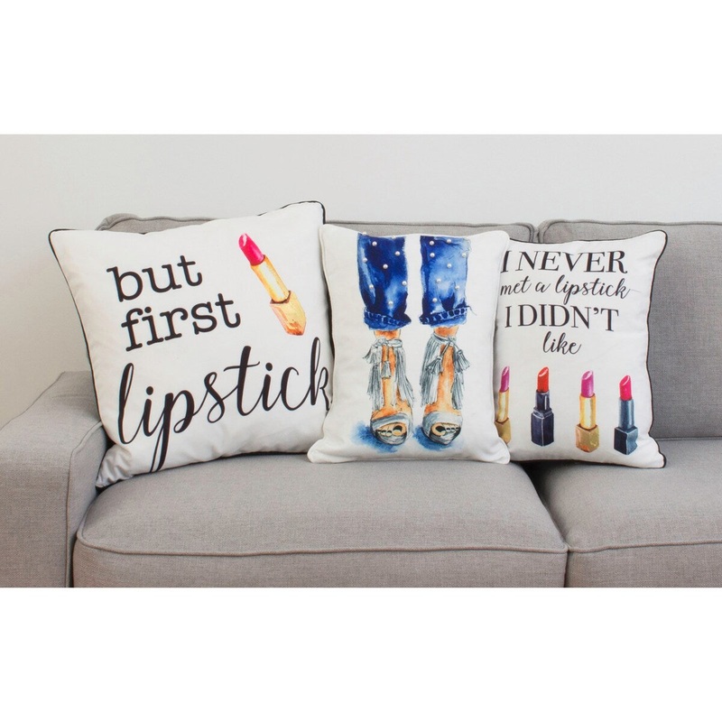 Thro 14x18'' Nadine Lipstick Raised Foil Printed Faux Linen Pillow