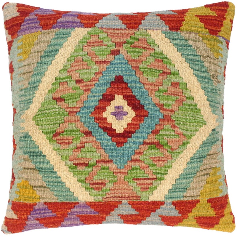 Tribal Madonna Hand-Woven Turkish Kilim Throw Pillow 18 in. x 18 in.