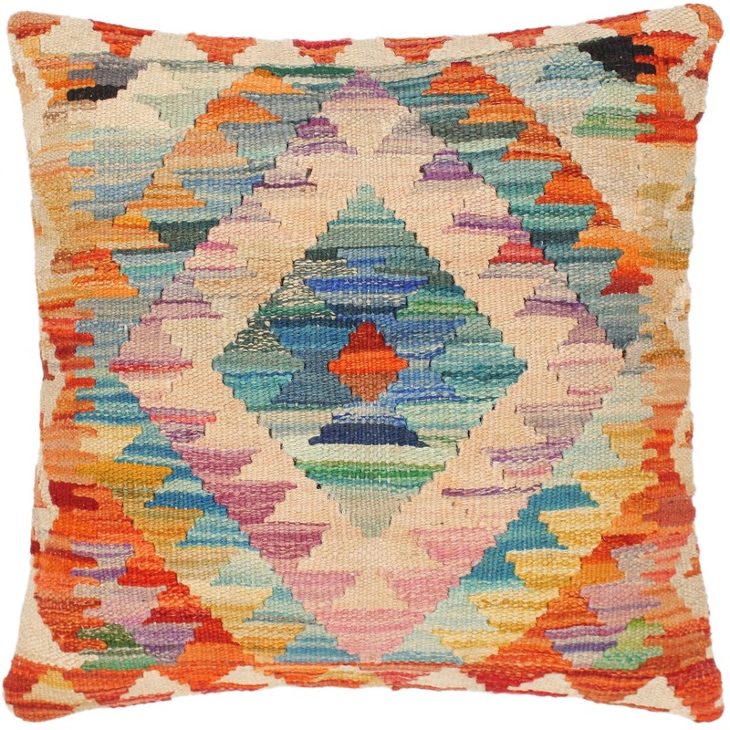 Vintage Adalbert Hand-Woven Turkish Kilim Throw Pillow 18 in. x 18 in.