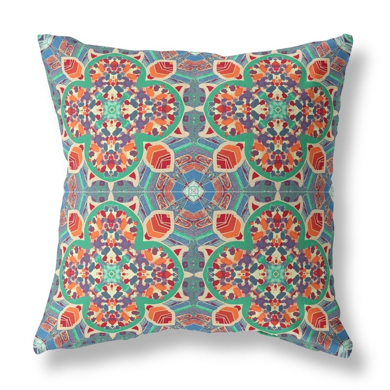 16" Orange Green Cloverleaf Boho Suede Throw Pillow
