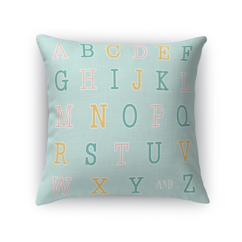 ALPHABET SQUARE AQUA Accent Pillow by Kavka Designs