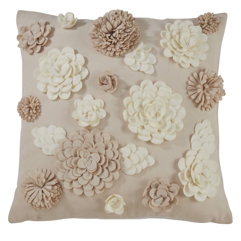 Square Pillow With Felt Flowers Design