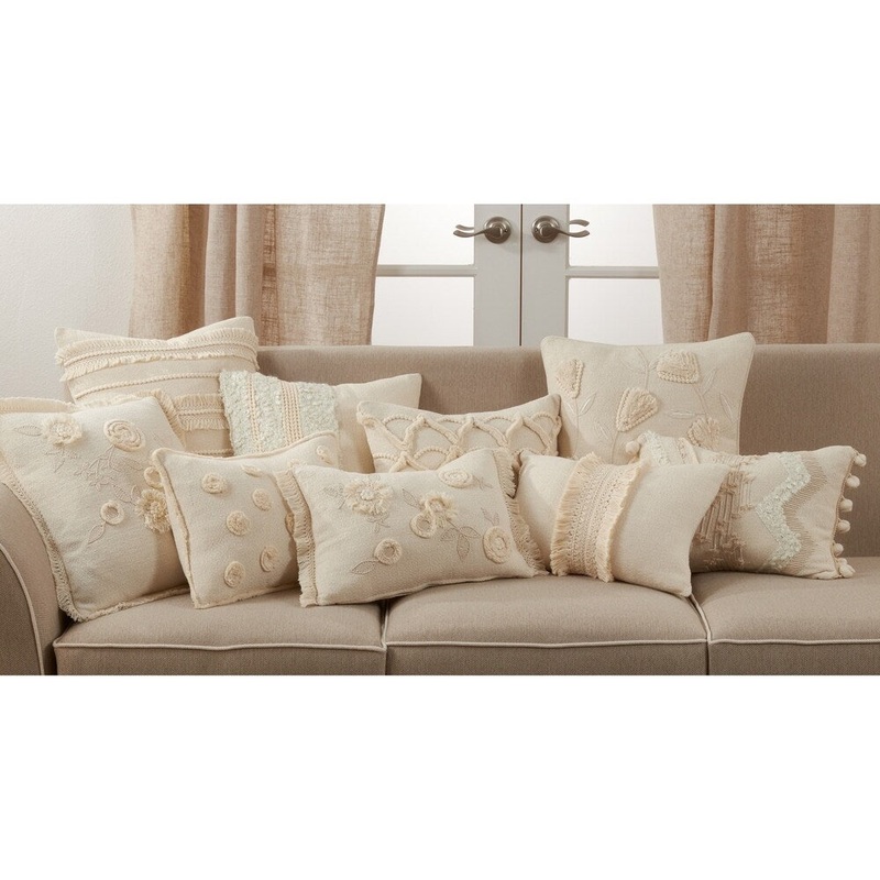 Striped Pillow With Fringe Lace Applique