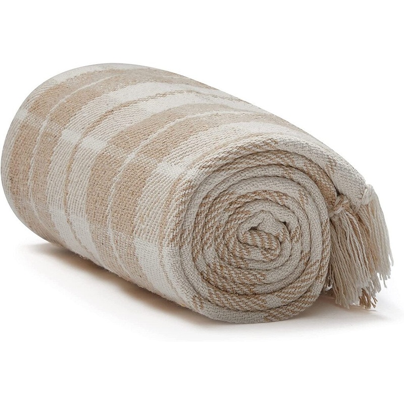 Americanflat 100% Cotton Throw Blanket for Couch - 50x60 - Neutral Lightweight Blanket for Farmhouse Decor