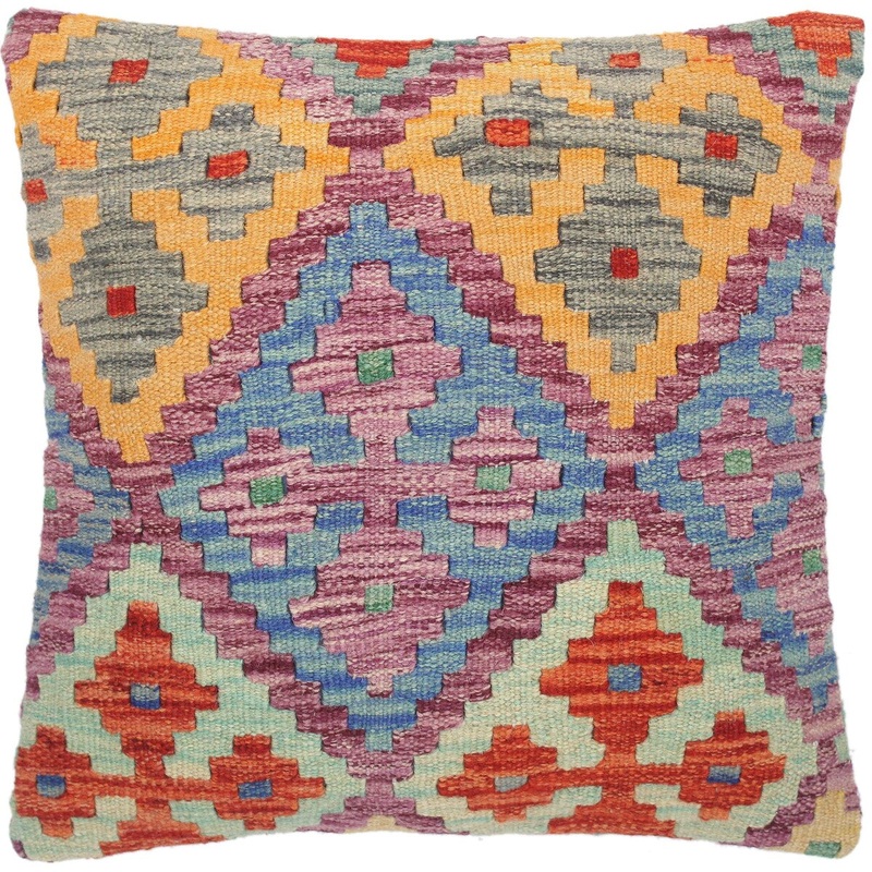 Shabby Chic Mathilde Hand-Woven Turkish Kilim Pillow -18 in. x 18 in.