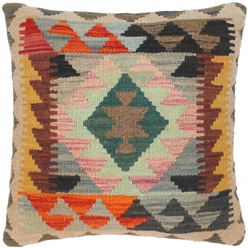 Shabby Chic Sina Hand-Woven Turkish Kilim Throw Pillow 18 in. x 18 in.