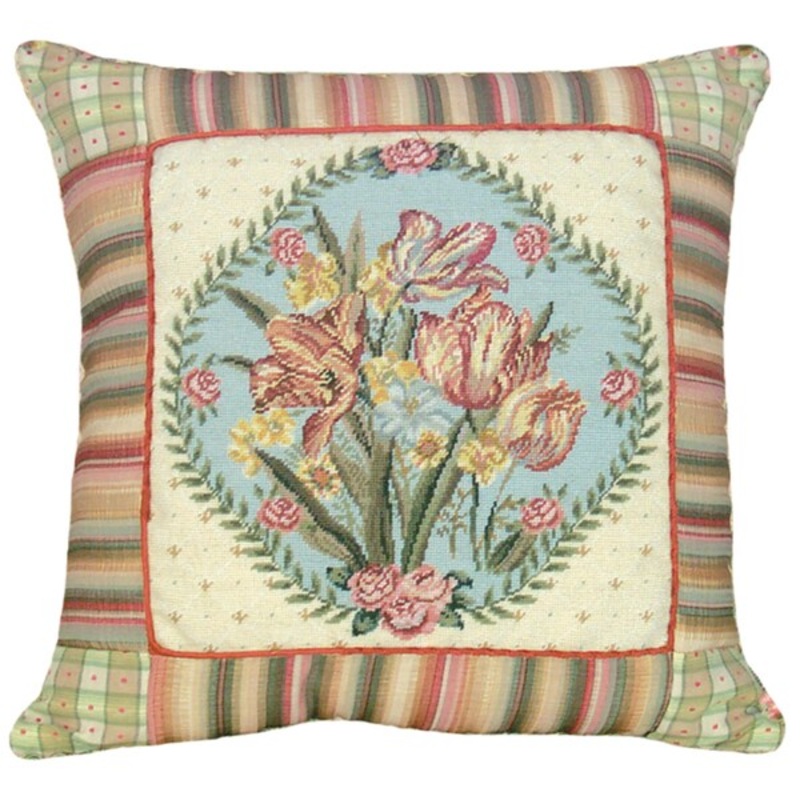 Tulips Petit-Point Decorative Throw Pillow