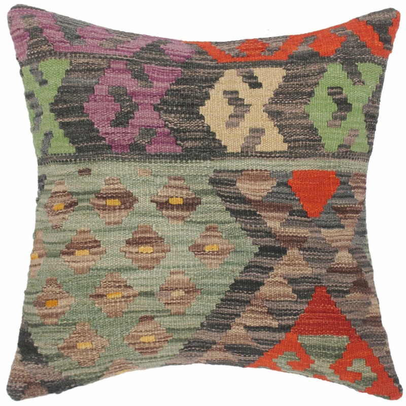 Shabby Chic Lorie Hand-Woven Turkish Kilim Pillow -18 in. x 18 in.