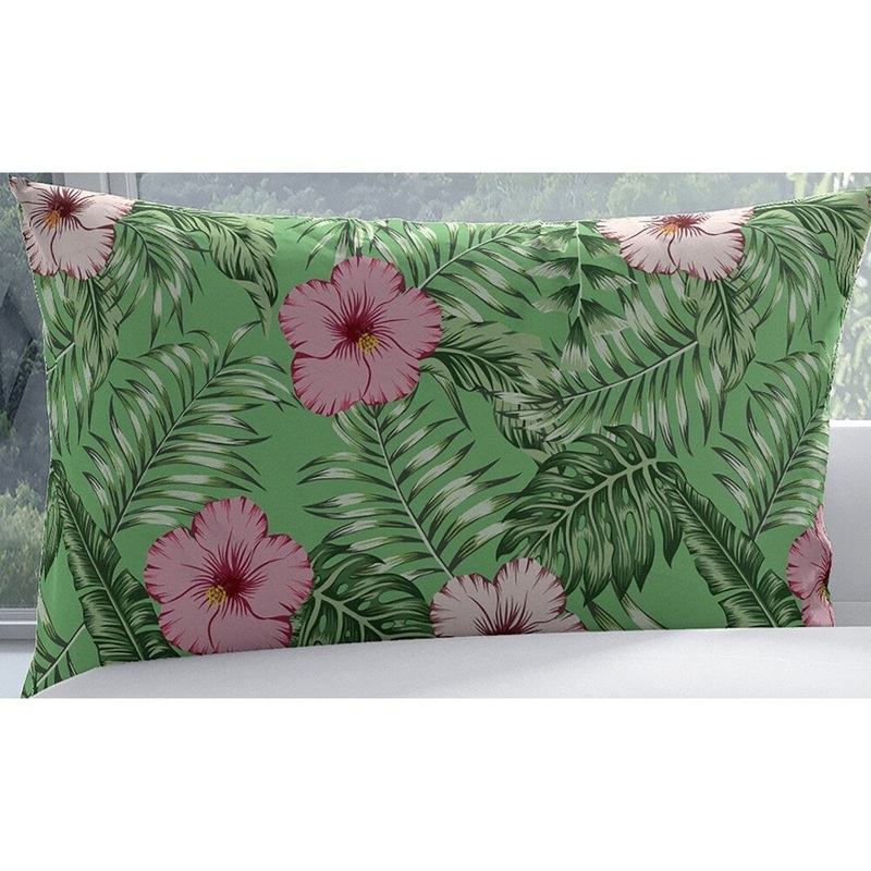 TROPICAL LEAVES AND HIBISCUS Pillow Case By Kavka Designs