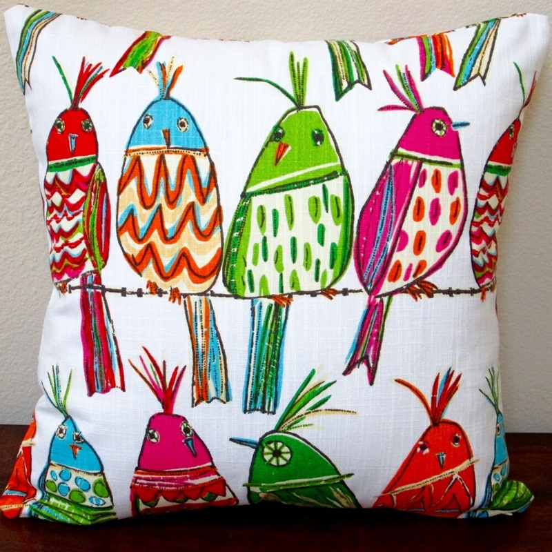 Artisan Pillows Indoor 18-inch Kids Nursery Room Colorful Sitting Pretty Birds in Rainbow - Throw Pillow