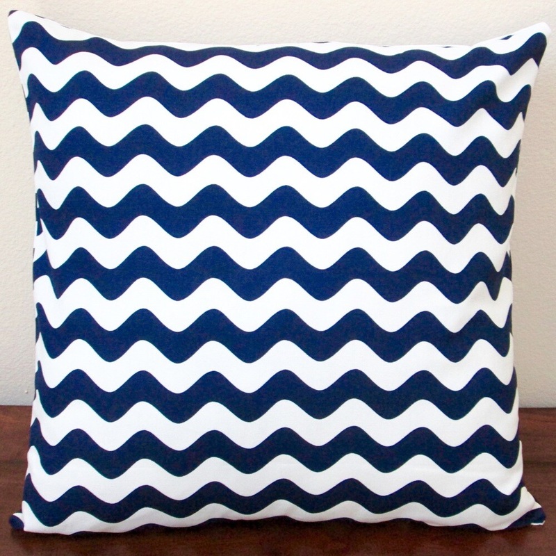 Artisan Pillows Indoor 20-inch Wave Canvas in Navy Blue Throw Pillow