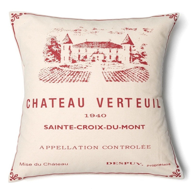 'Chateau Verteau' Wine Print Decorative Pillow