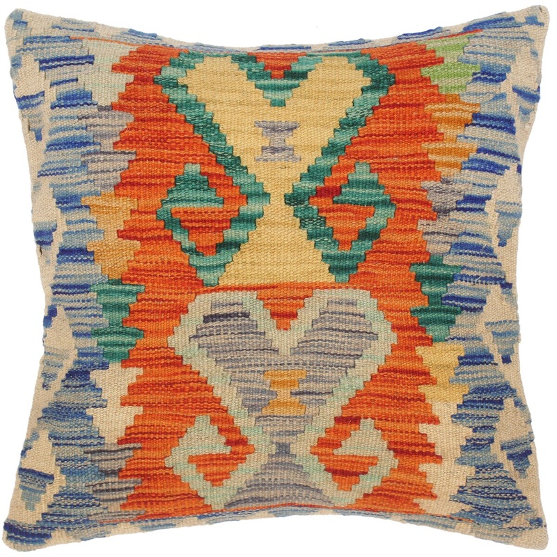 Shabby Chic Cordie Hand-Woven Turkish Kilim Pillow -18 in. x 18 in.