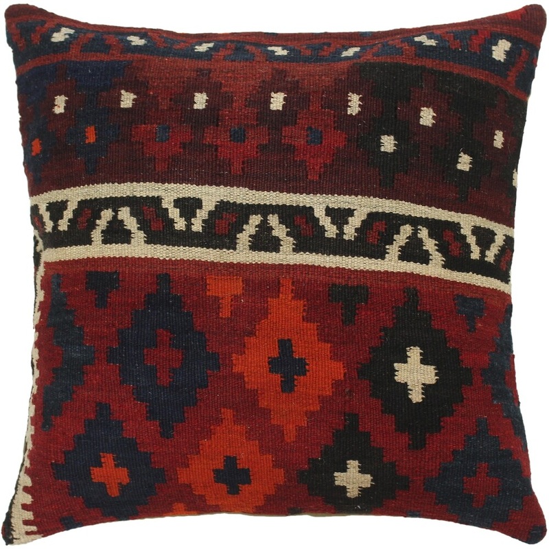 Sheryll Red/Blue Hand-Woven Kilim Throw Pillow - 1'6 x 1'6