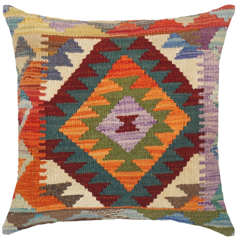 Bauhaus Naida Hand-Woven Turkish Kilim Throw Pillow