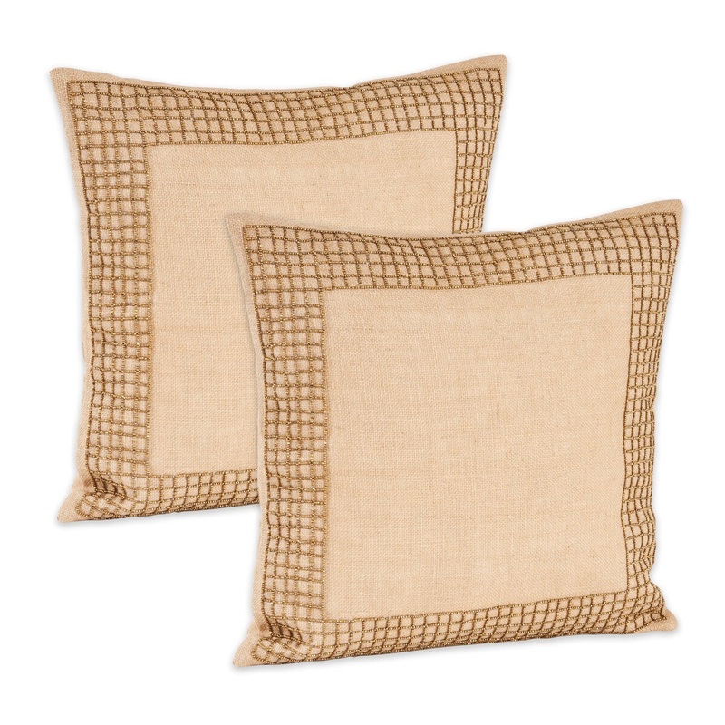 Beaded Design Burlap Throw Pillow Cover (Set of 2)