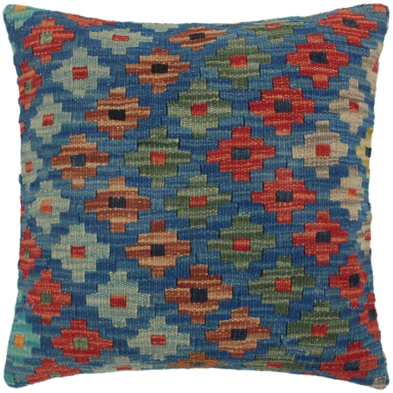 Bettyann Blue/Brown Hand-Woven Kilim Throw Pillow - 1'6 x 1'6