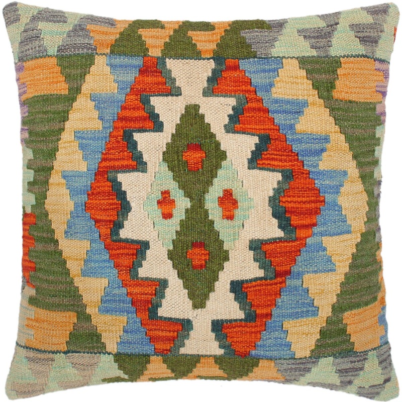 Tribal Emile Hand-Woven Turkish Kilim Throw Pillow 18 in. x 18 in.