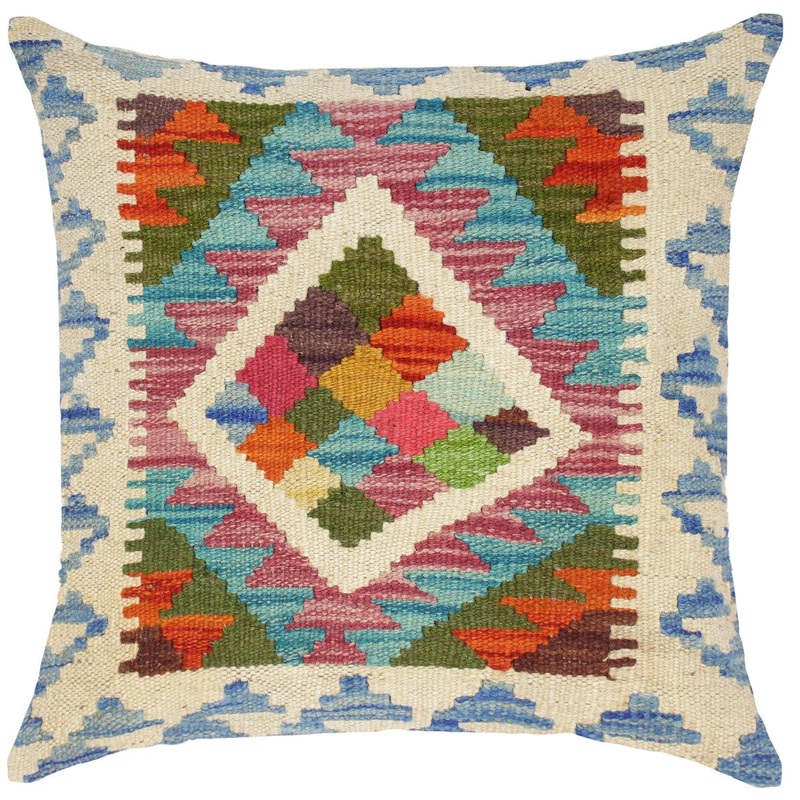 Vintage Charlese Hand-Woven Turkish Kilim Throw Pillow 18 in. x 18 in.