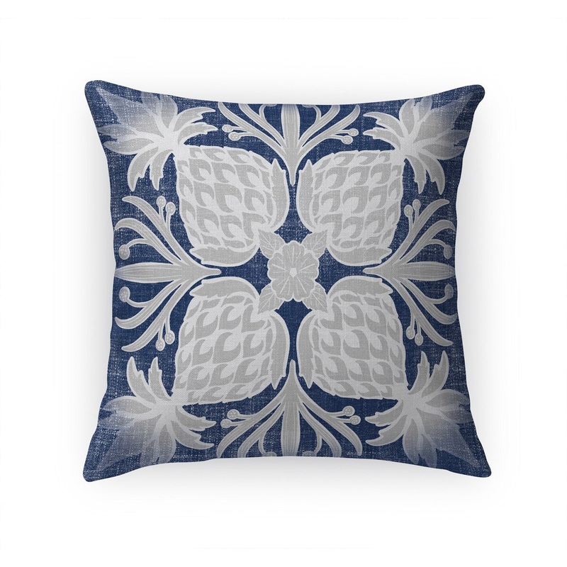 WELCOME PINEAPPLES NAVY Linen Throw Pillow By Kavka Designs