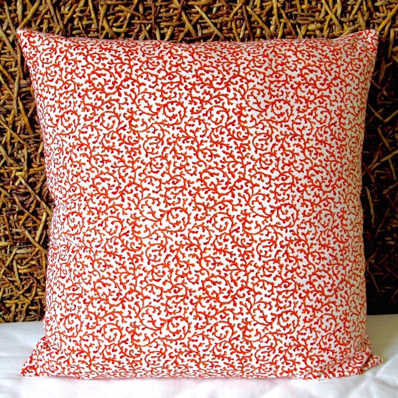 Artisan Pillows Indoor 20-inch Coral Reef Curl Surf in Orange Modern Coastal Beach Accent Throw Pillow Cover