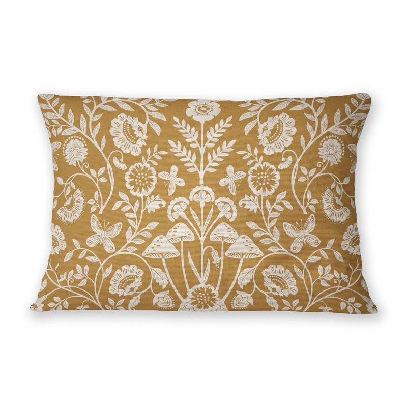 AUTUMN BUTTERFLY GARDEN OCHRE Linen Throw Pillow By Jenny Lund