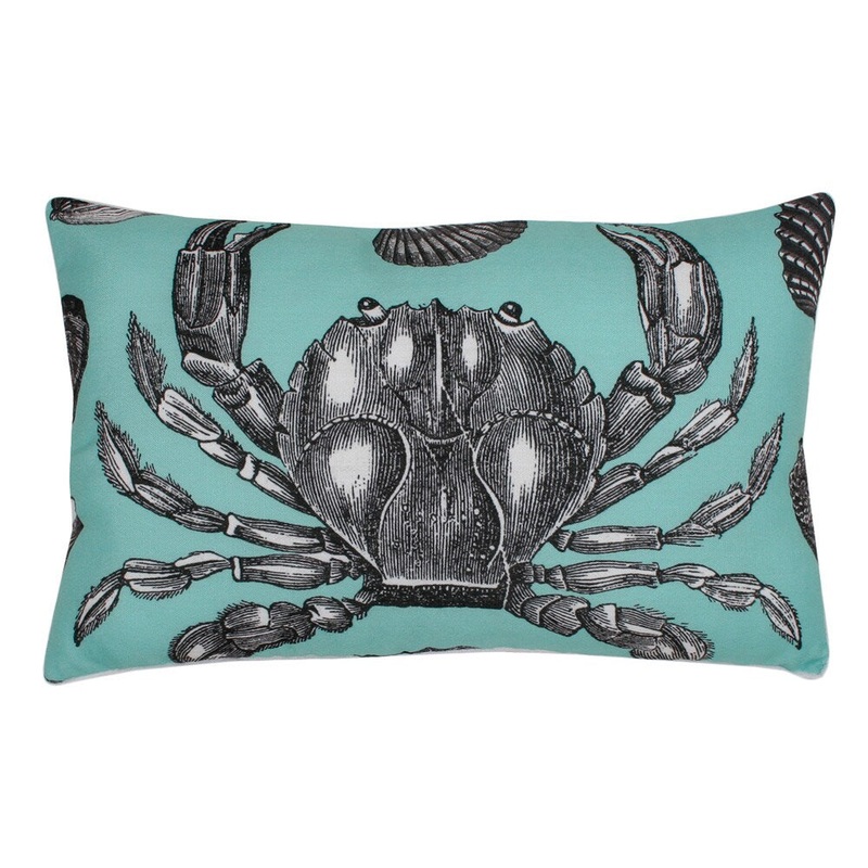'Kiera' Vintage Crab Printed Feather Fill Pillow (12 x 20 inches)